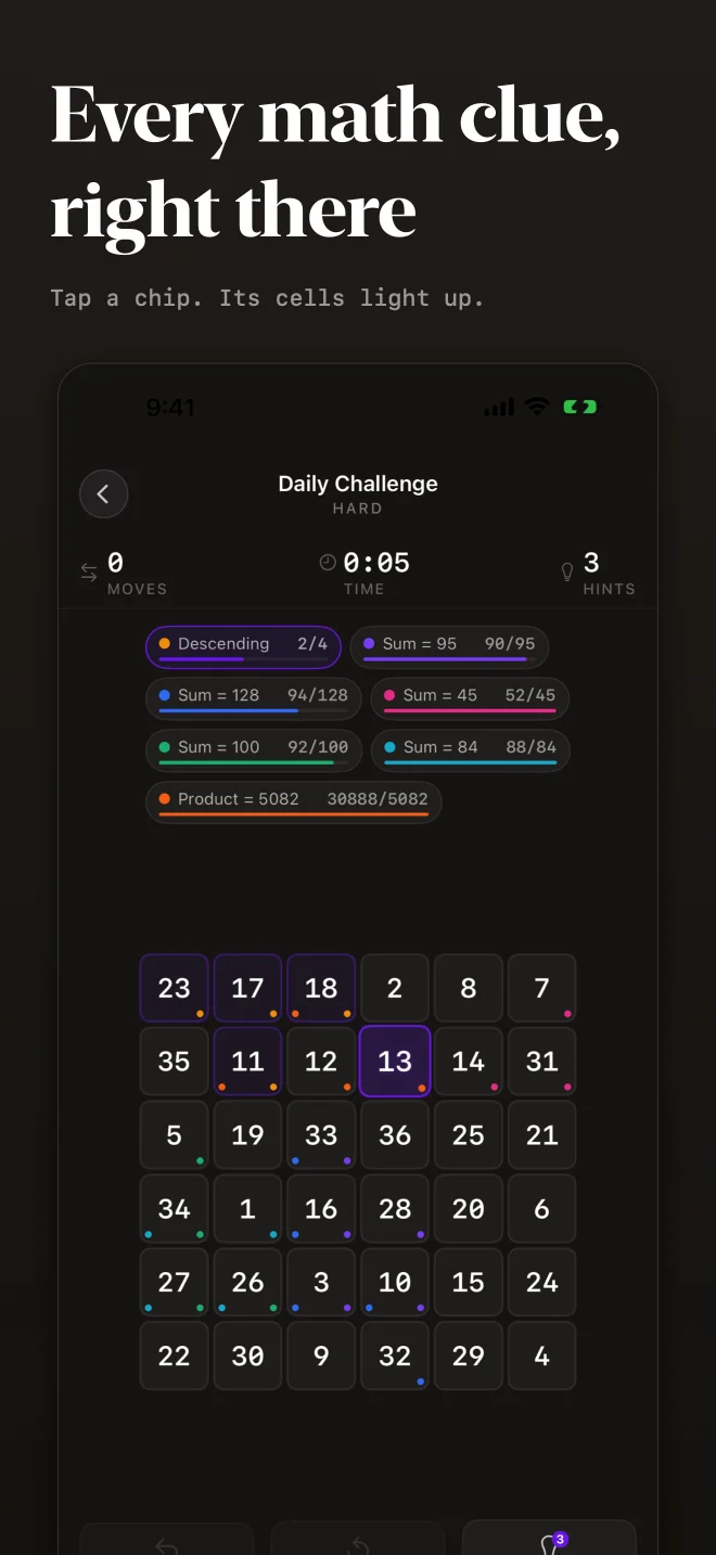 Mathlip mathematical clues beside a number grid