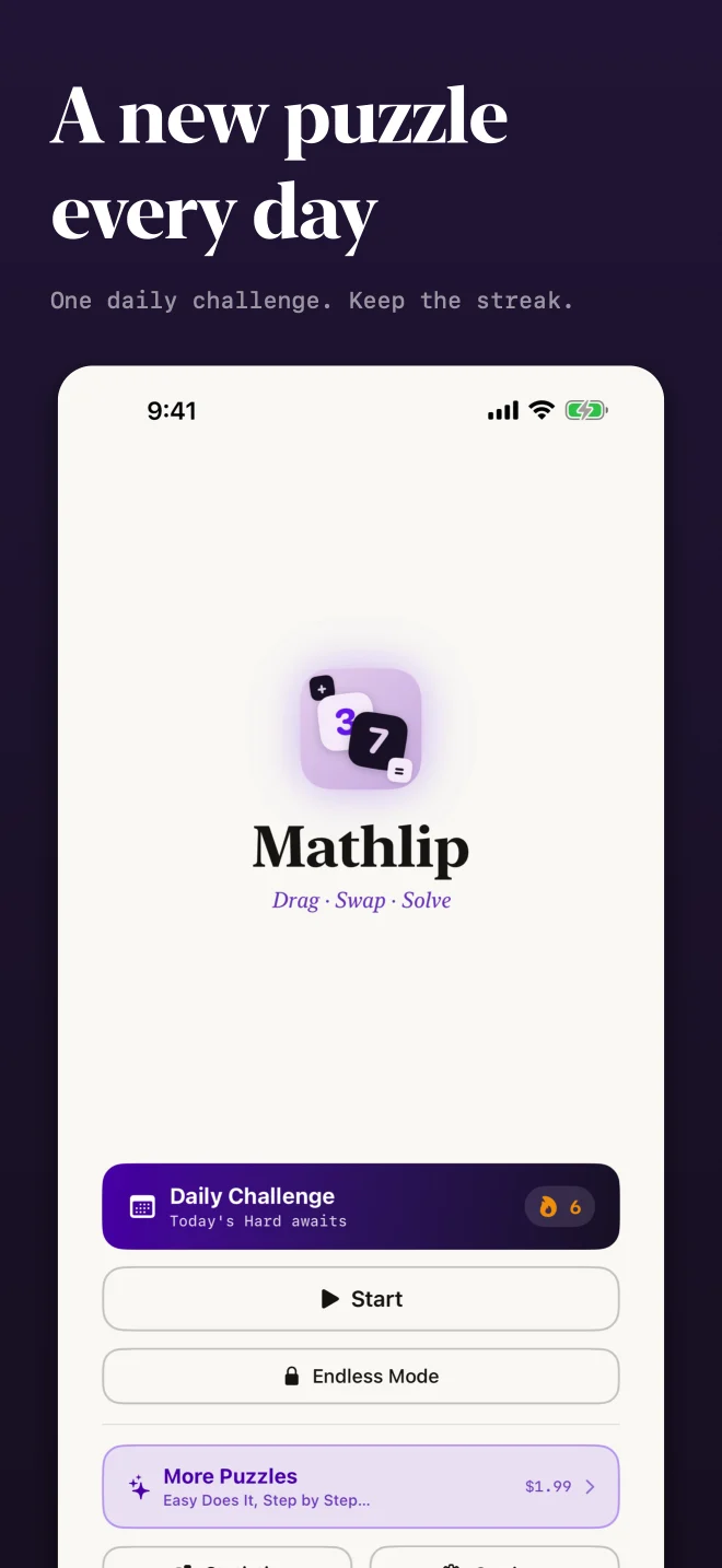 Mathlip home screen with the Daily Challenge